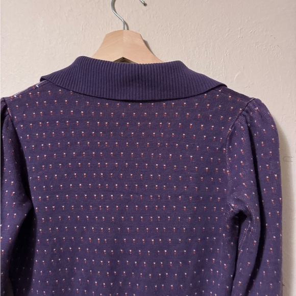 Vintage Geometric pattern Purple zip up sweater pleated shoulder Size Small - Picture 5 of 6